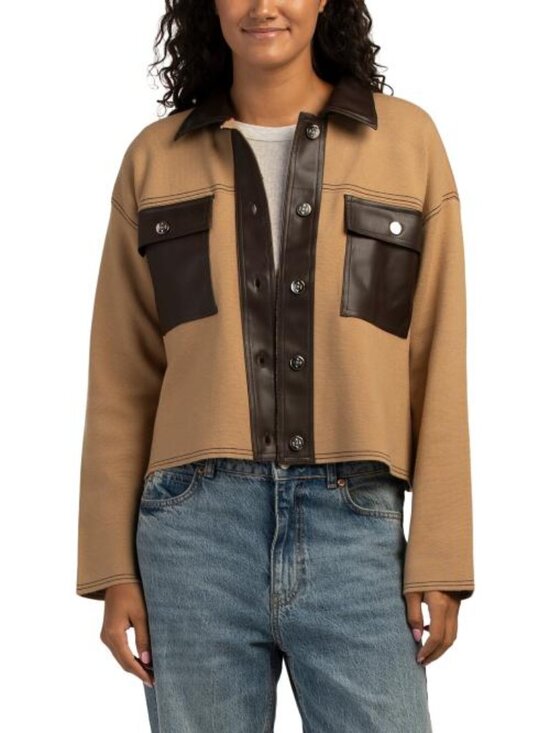 NANETTE BY NANETTE LEPORE Jackets & Blazers - NANETTE BY NANETTE LEPORE Faux Leather Combo Sweater Jacket